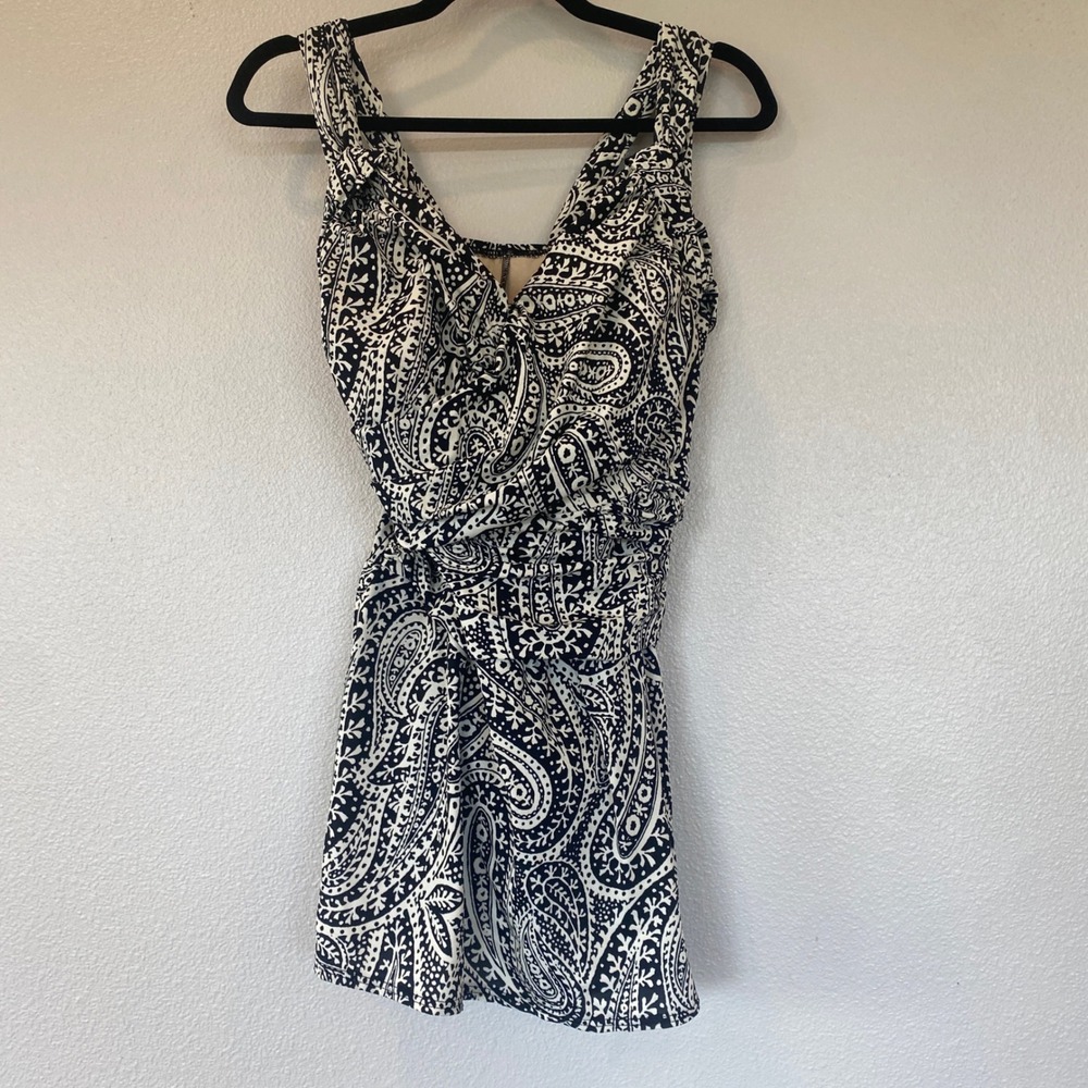 Lands End Navy White Paisley V-Neck Draped Swim Dress 16W One Piece Swimsuit
